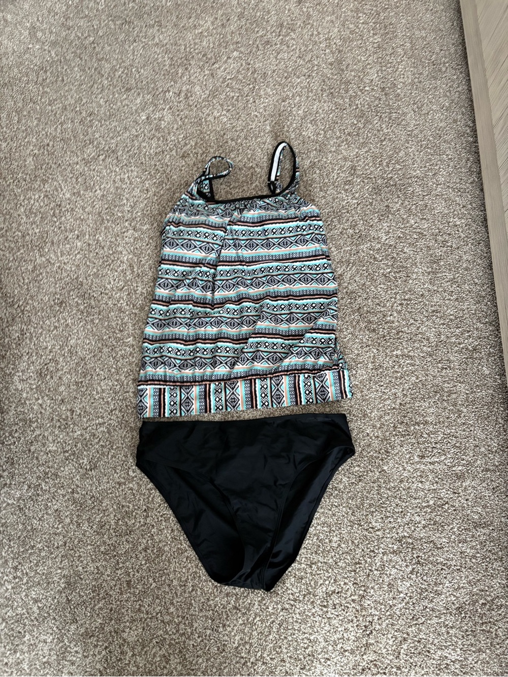 Black Tankini Bottom with Colorful Trim Top (Two-Piece Swim)
